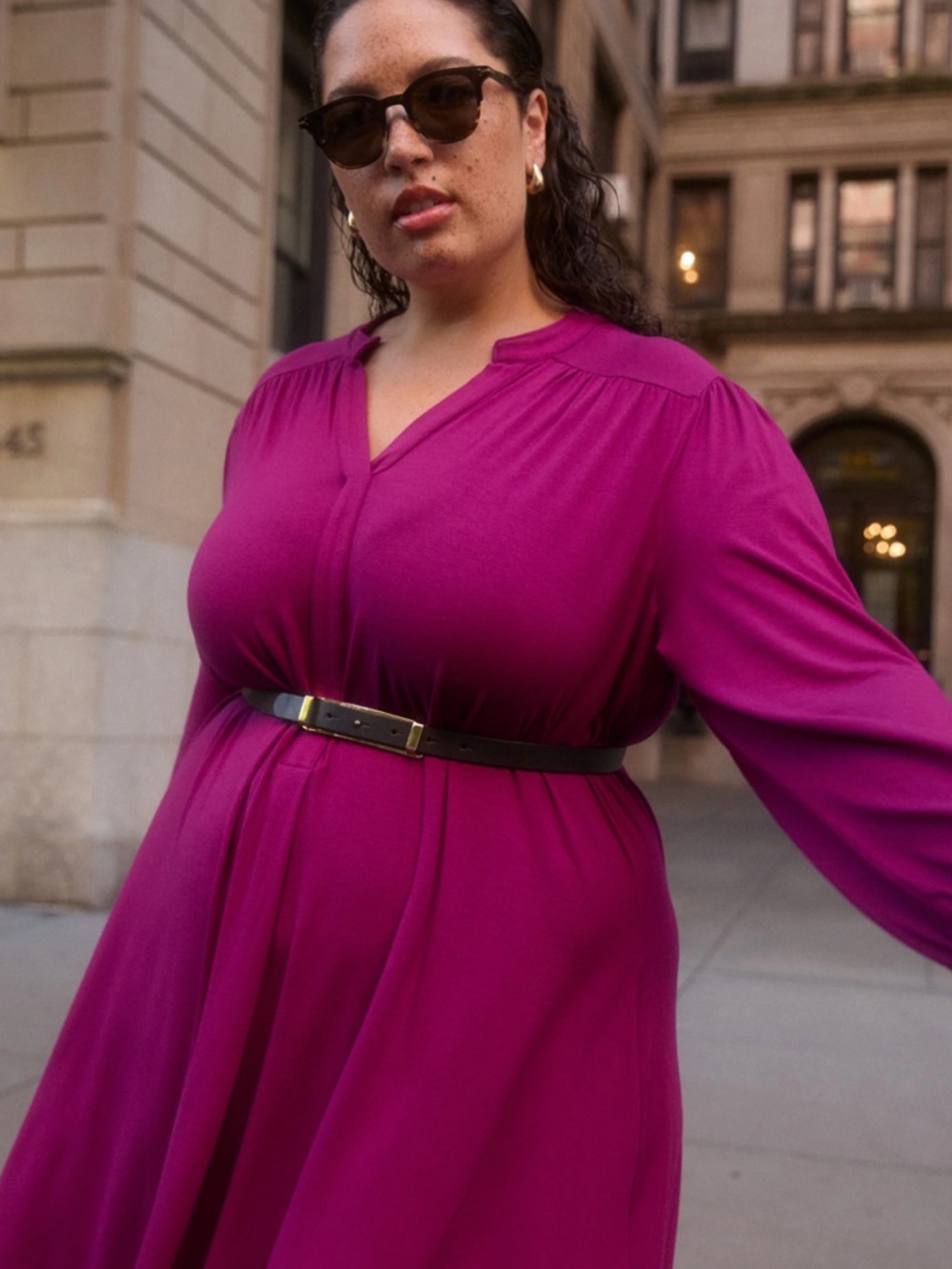 NWT Universal Standard Gramercy Liquid Jersey Fuchsia Long Sleeve Midi Dress